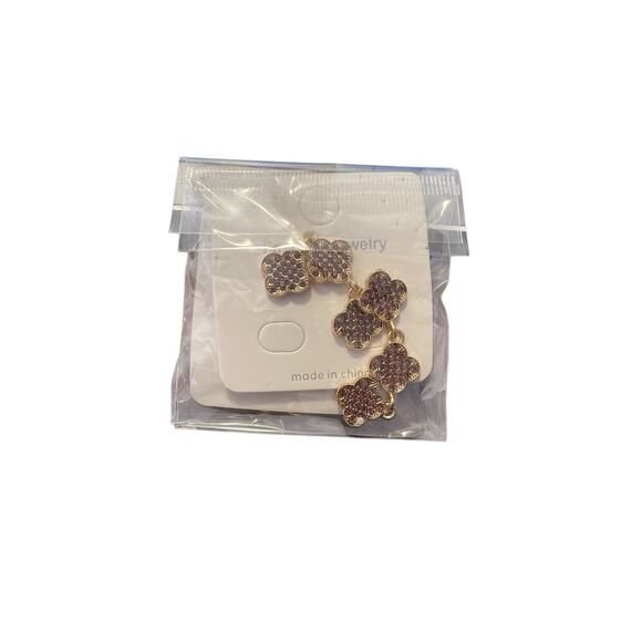 FASHION JEWELRY BURGUNDY SPARKLE THREE HANGING EARRING - Picture 1 of 1